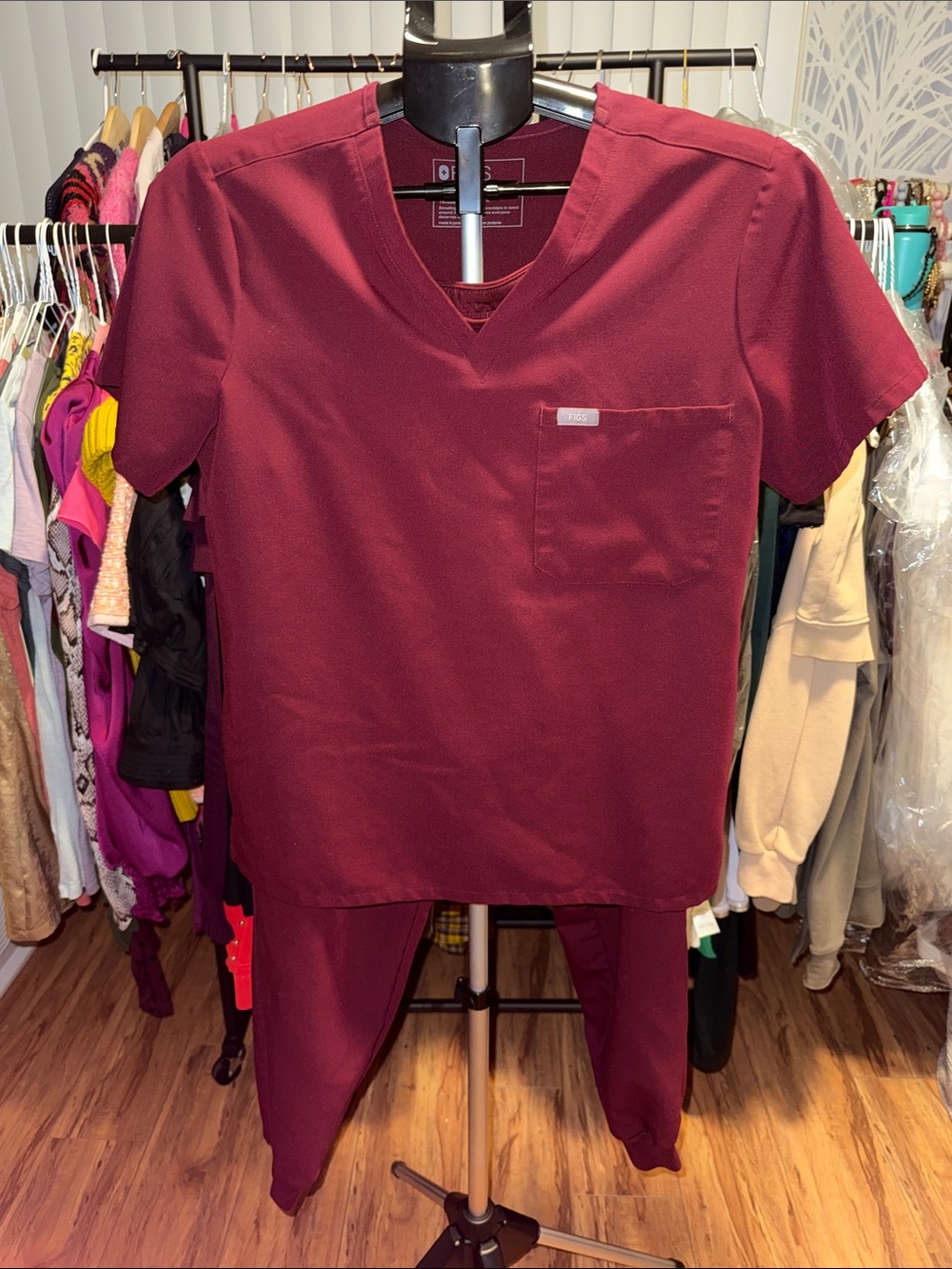 Figs Burgundy Scrub Top and Pants